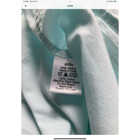 PD&C Classic Fit Mens M Button Down Short Sleeve Light Blue 100% Cotton Shirt - Picture 4 of 8